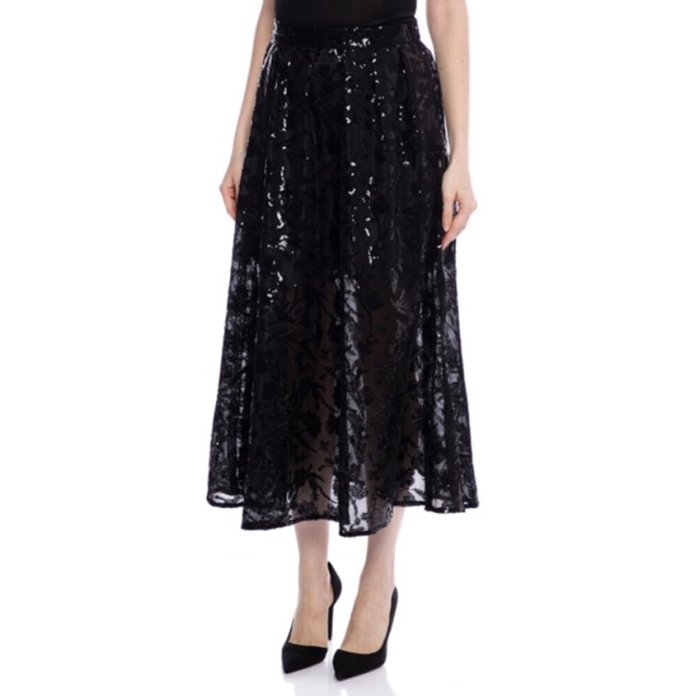 Maje Women's Black Sequin Embellished Midi Skirt Size T38 \ Small